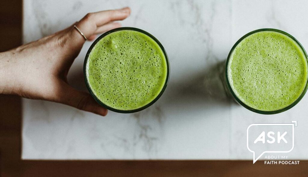 Green smoothie and healthy living representing vulnerability and faith journey.