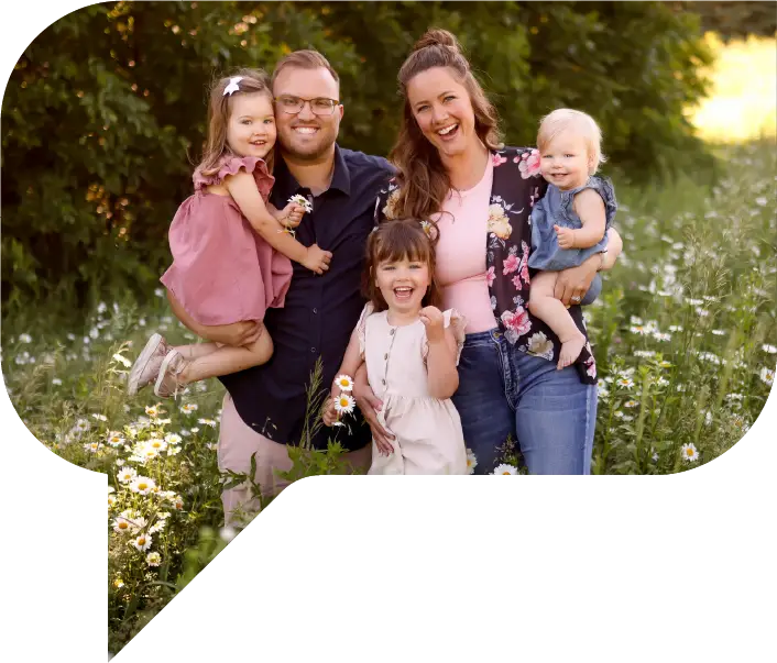 Dan and Jess with their four children, Everyday Faith Podcast hosts.