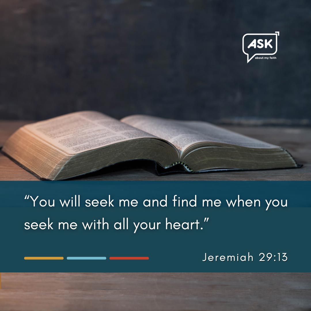 Open Bible with Jeremiah 29:13 scripture, encouraging new Christians to seek God.